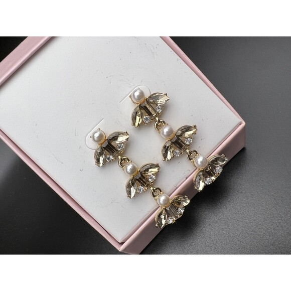Crystal and Pearl Drop Earrings - Picture 3 of 4